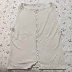 Abercrombie & Fitch Off-White Ribbed Button-Up Top